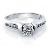  Round Cut Diamond with Channel Set Band Engagement Ring, 14K White Gold